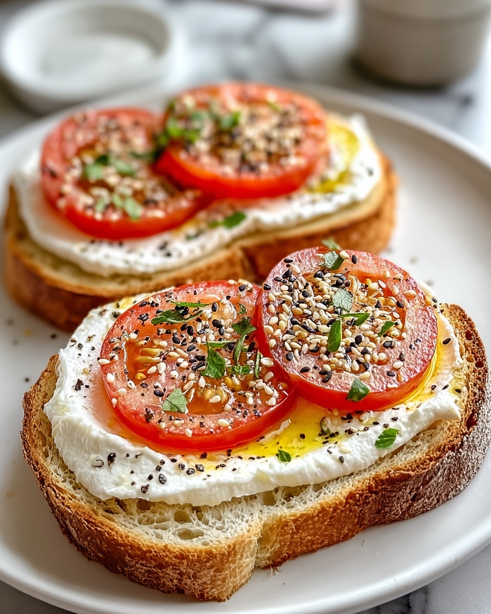 Ricotta & Tomato Toast with Sesame Seeds and Olive Oil Recipe - Recipe Image