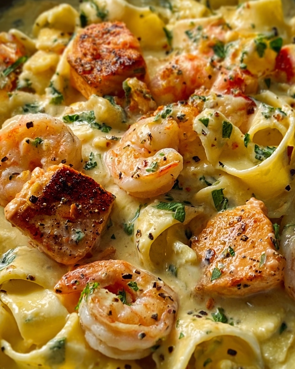 Creamy Salmon and Shrimp Fettuccine Recipe - Recipe Image