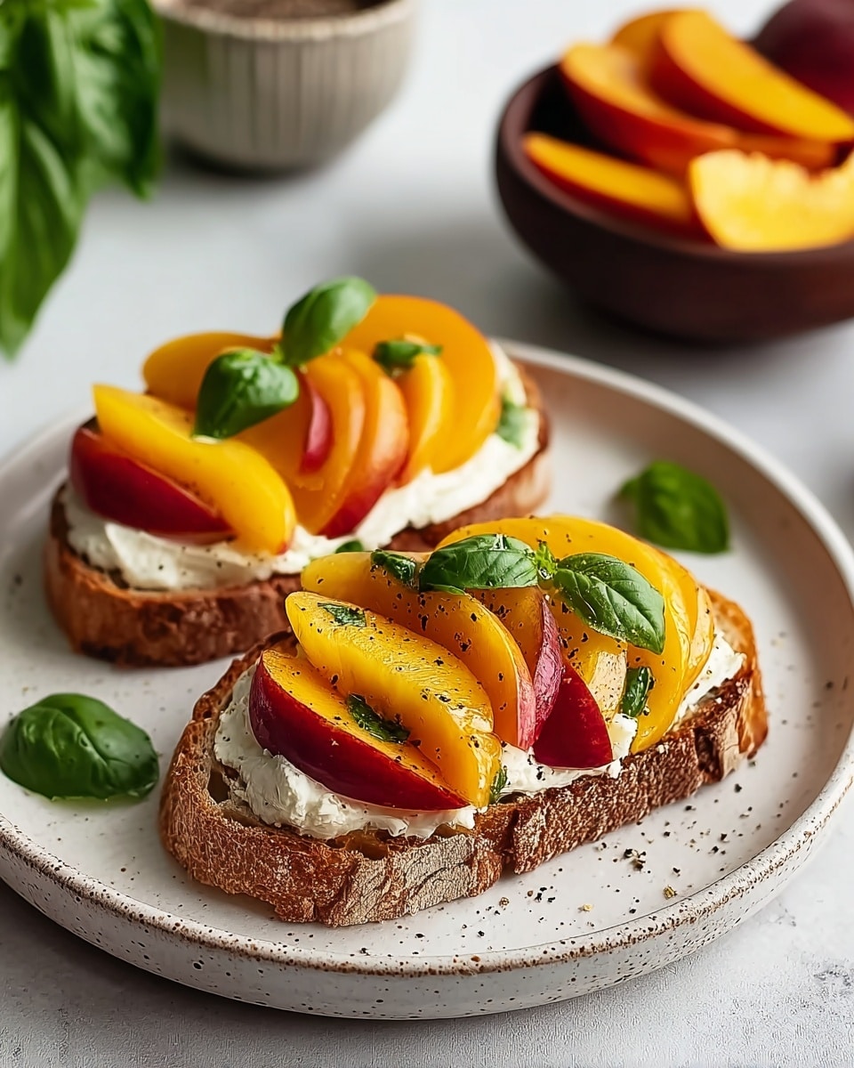Fresh Peach Bruschetta with Mozzarella and Basil Recipe - Recipe Image