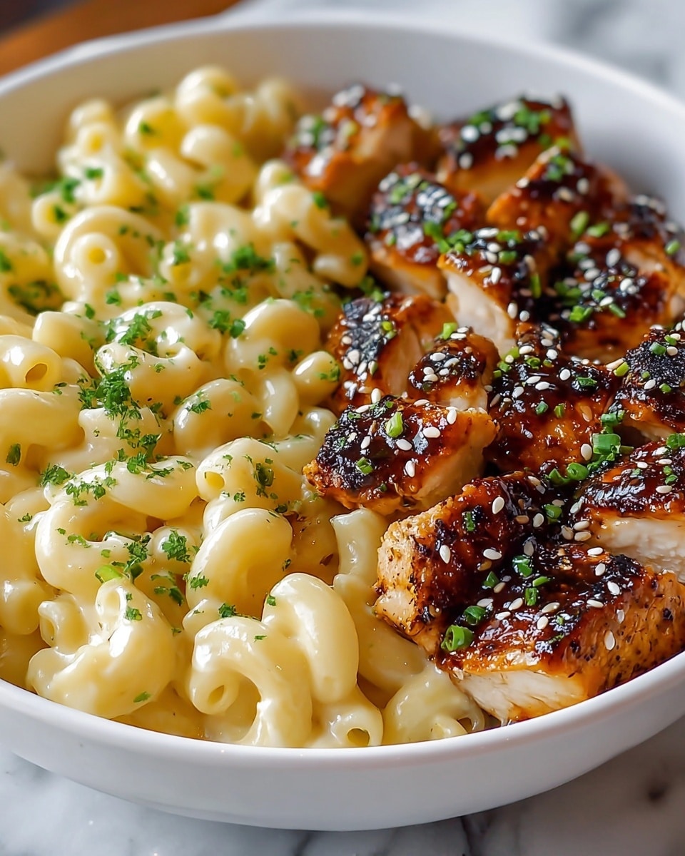 Easy Honey Garlic Chicken with Creamy High-Protein Mac and Cheese Recipe - Recipe Image