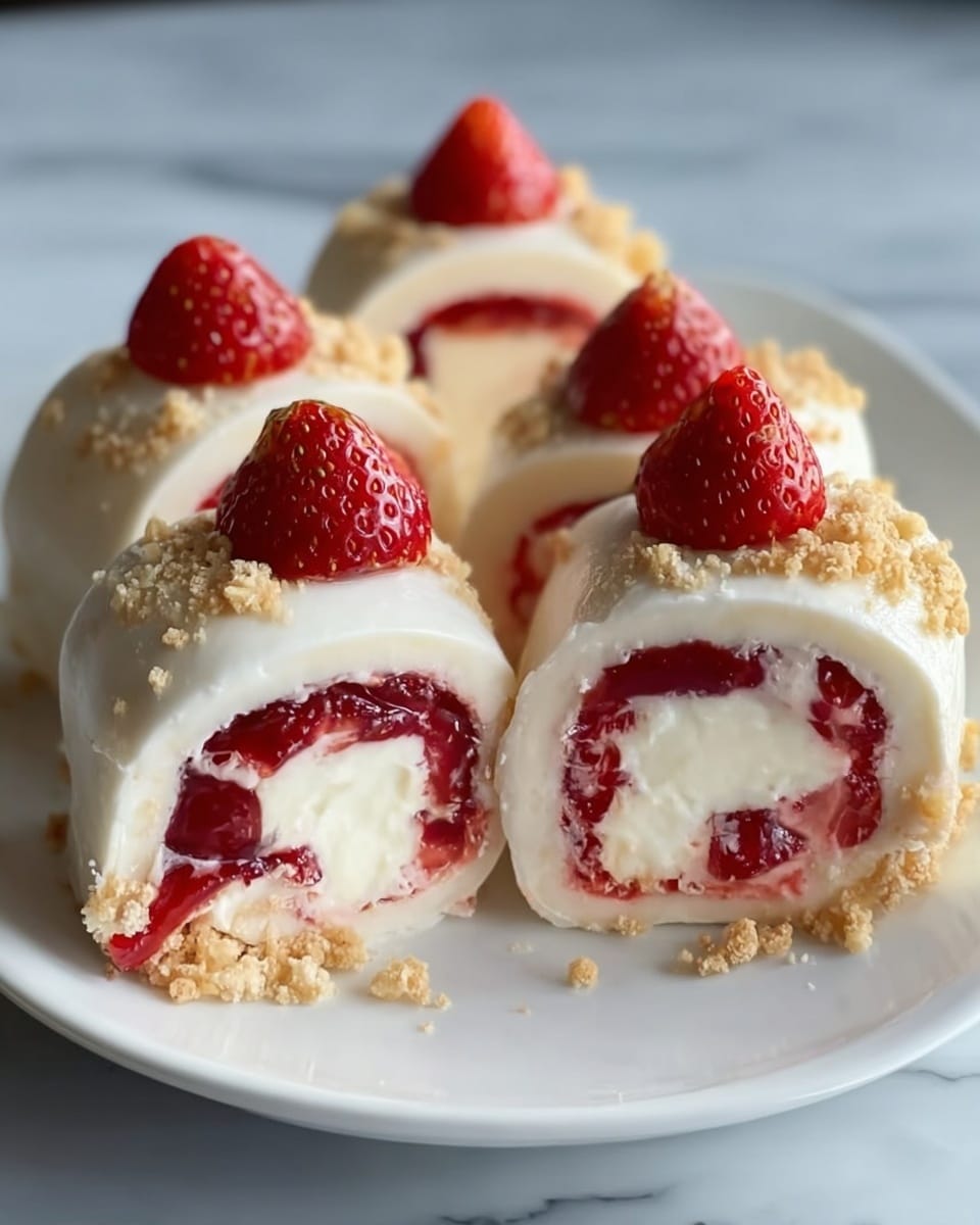 Strawberry Shortcake Cheesecake Dessert Sushi Rolls Recipe - Recipe Image