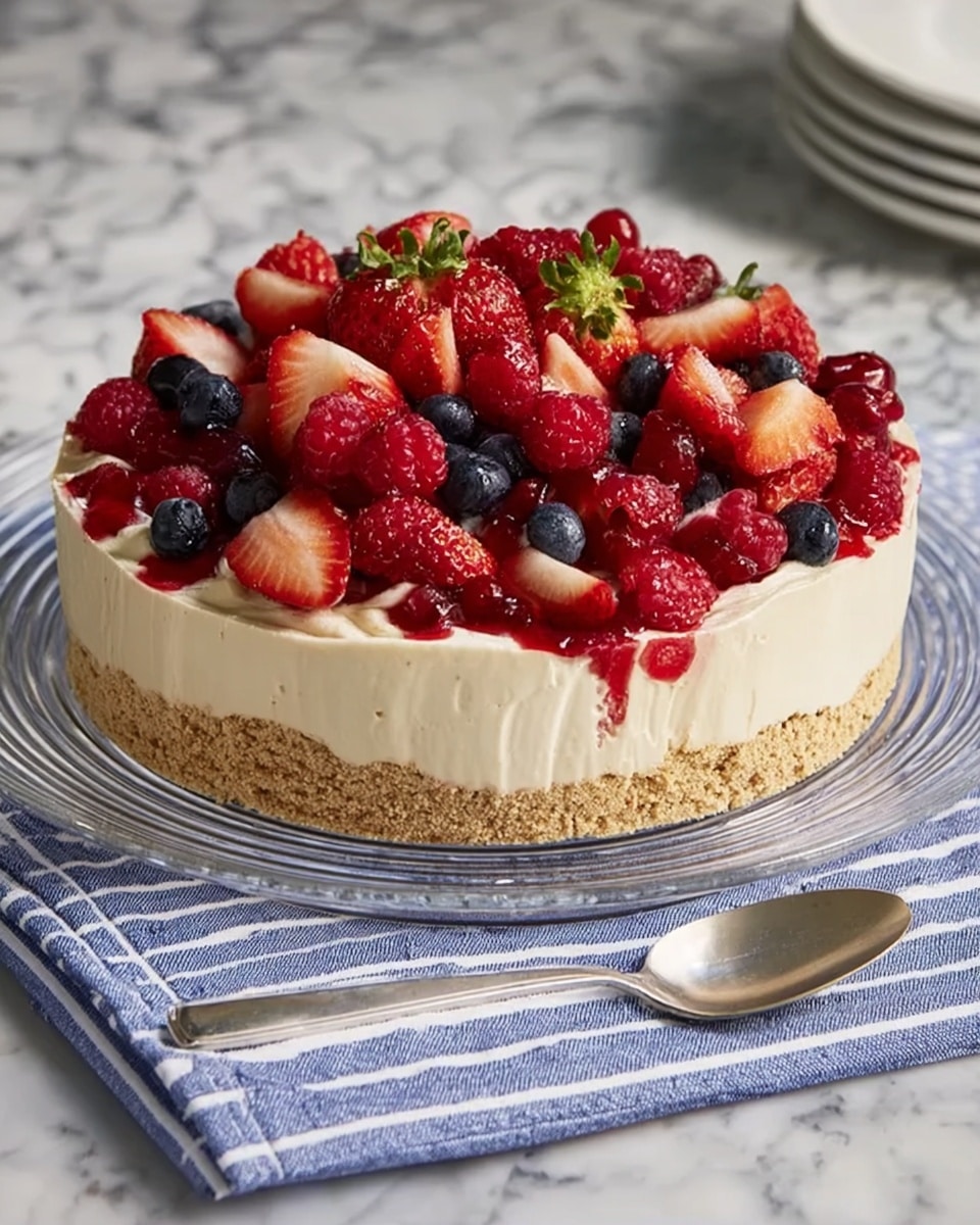 No-Bake Cheesecake Flag Cake Recipe - Recipe Image
