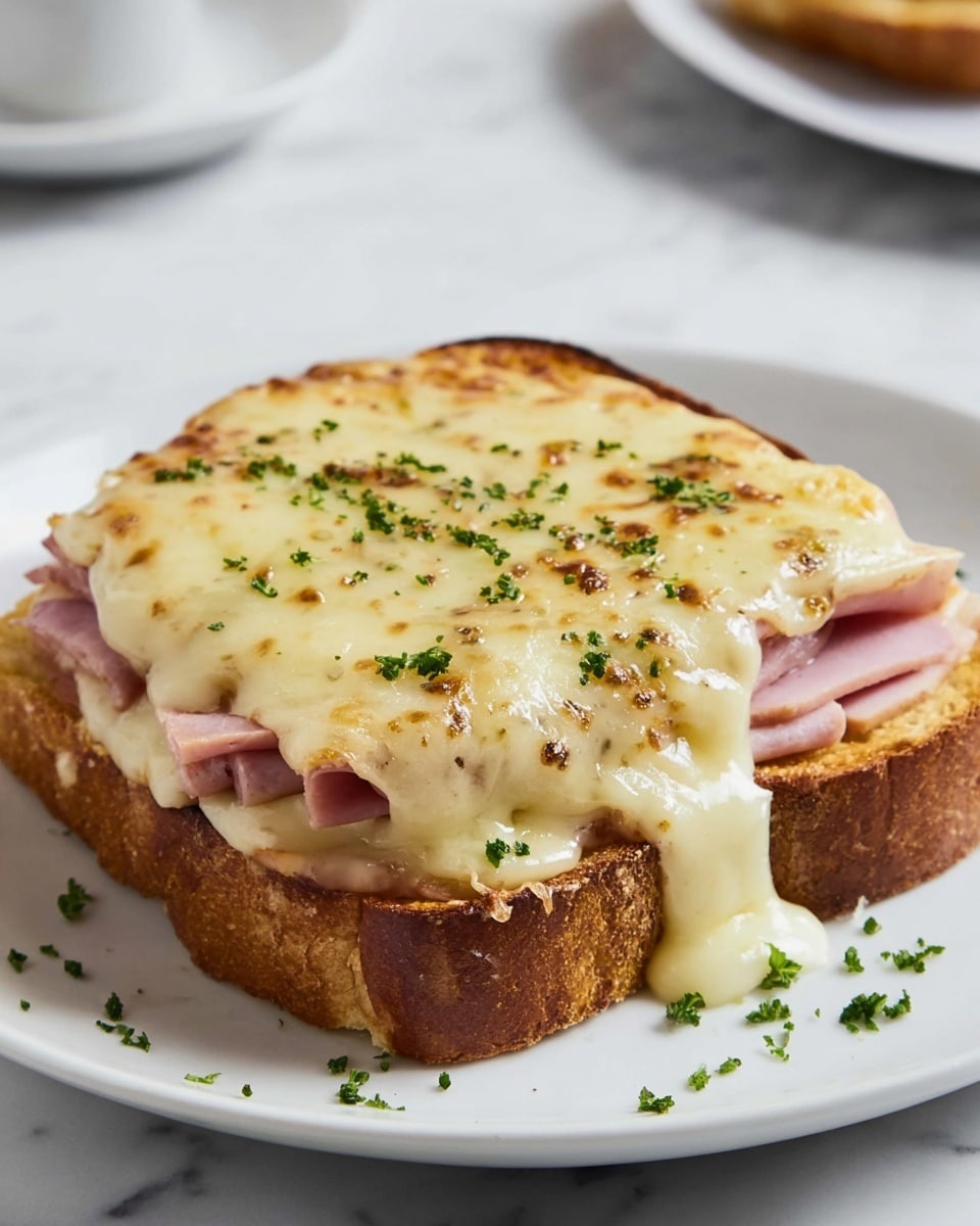 Classic Croque Monsieur baked with Gruyère, ham, and creamy béchamel Recipe - Recipe Image