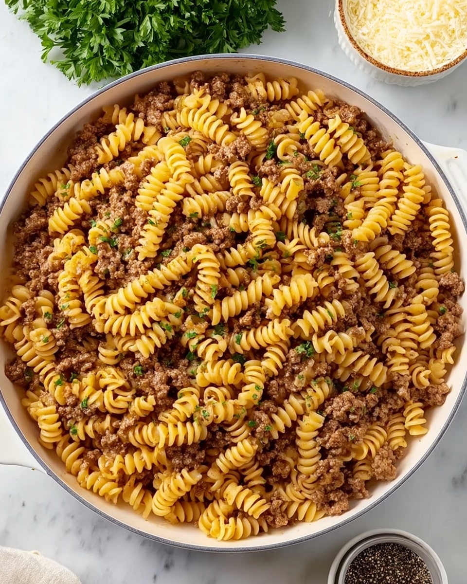 One Pot Beef and Garlic Butter Pasta Recipe - Recipe Image