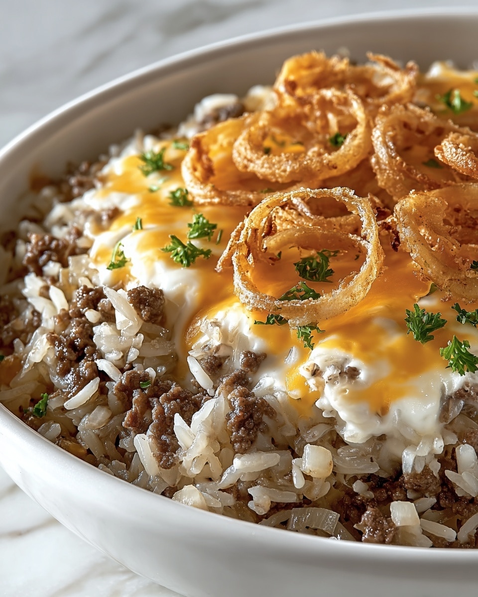 French Onion Ground Beef and Rice Casserole Recipe - Recipe Image