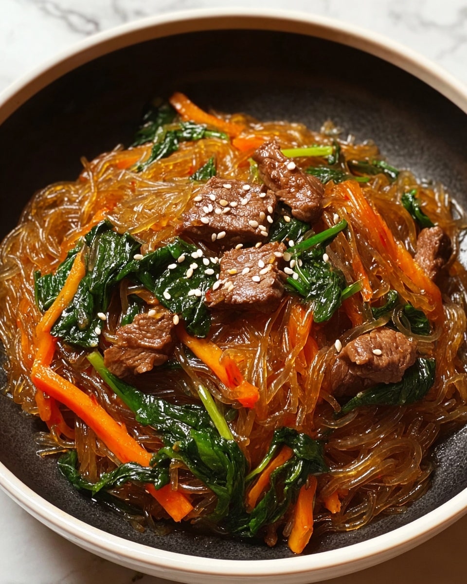 Easy Korean Japchae with Beef and Vegetables Recipe - Recipe Image
