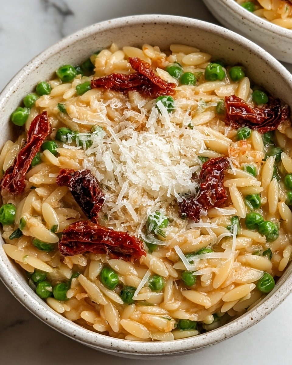 Spring Sun-Dried Tomato Orzotto with Asparagus and Snap Peas Recipe - Recipe Image