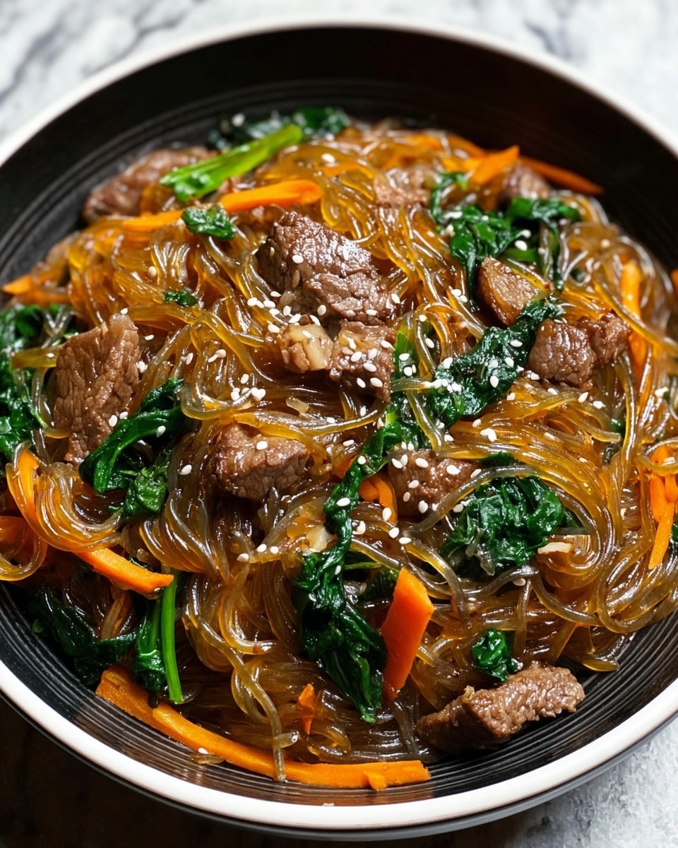 Easy Korean Japchae with Beef and Vegetables Recipe - Recipe Image