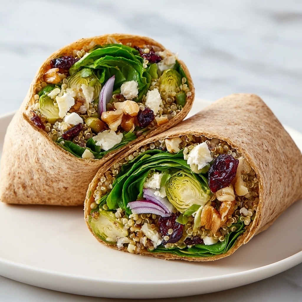 Roasted Brussels Sprouts Wrap with Cranberries, Walnuts, and Feta Recipe - Recipe Image