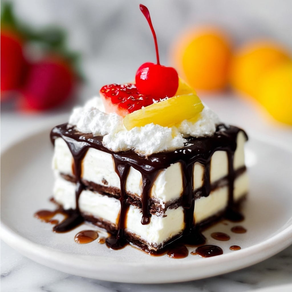 Banana Split Ice Cream Sandwich Cake Recipe - Recipe Image