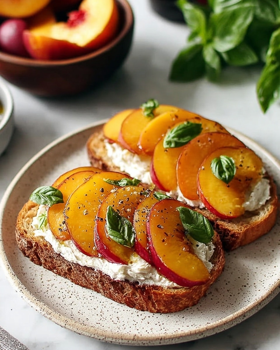 Fresh Peach Bruschetta with Mozzarella and Basil Recipe - Recipe Image