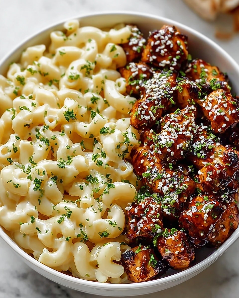 Easy Honey Garlic Chicken with Creamy High-Protein Mac and Cheese Recipe - Recipe Image