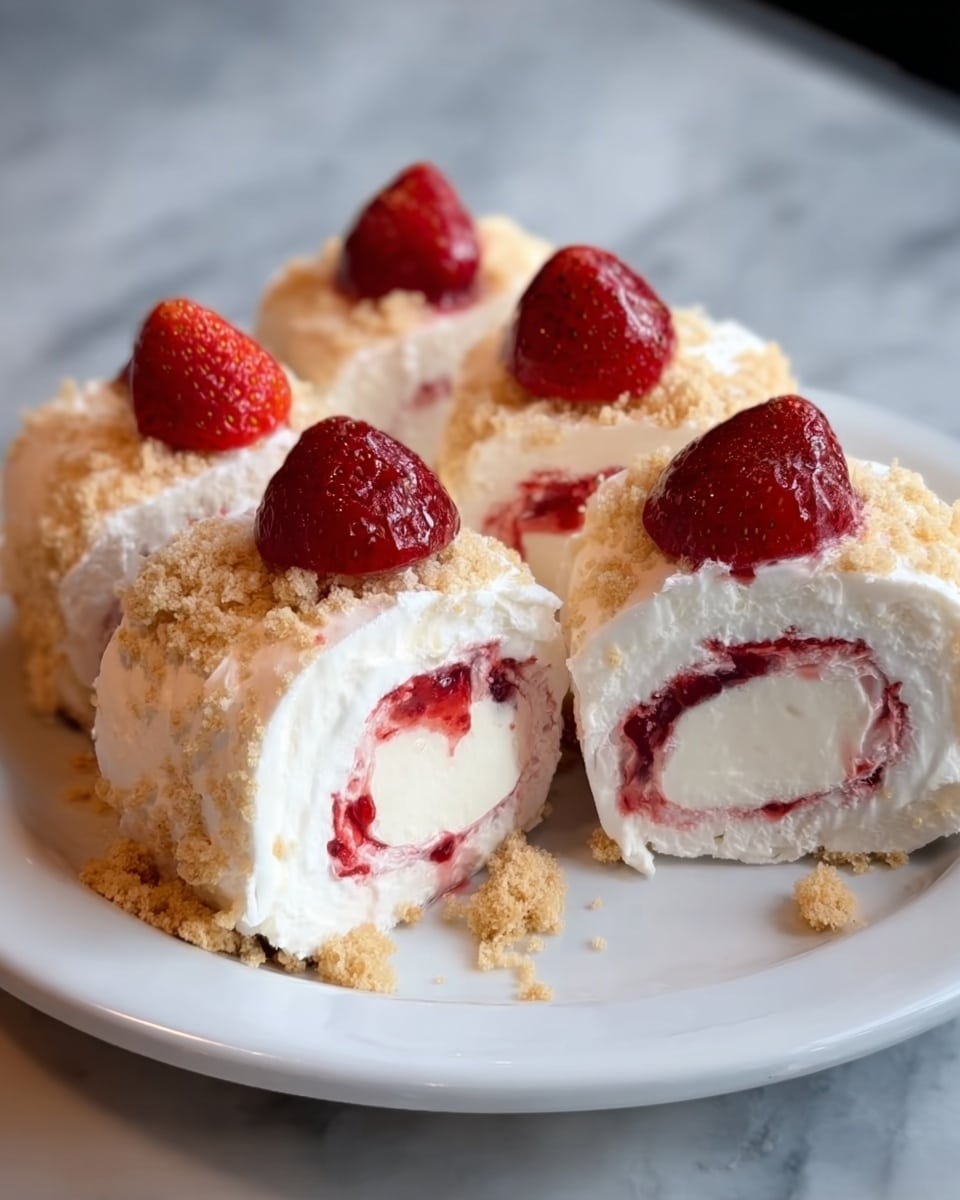 Strawberry Shortcake Cheesecake Dessert Sushi Rolls Recipe - Recipe Image
