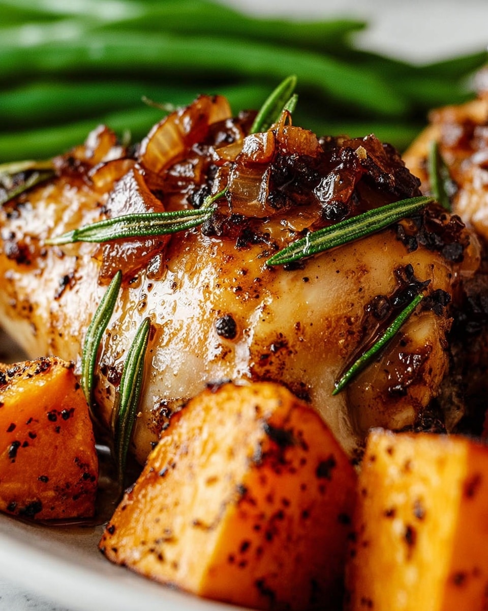 Honey Garlic Chicken with Roasted Sweet Potatoes and Green Beans Recipe - Recipe Image