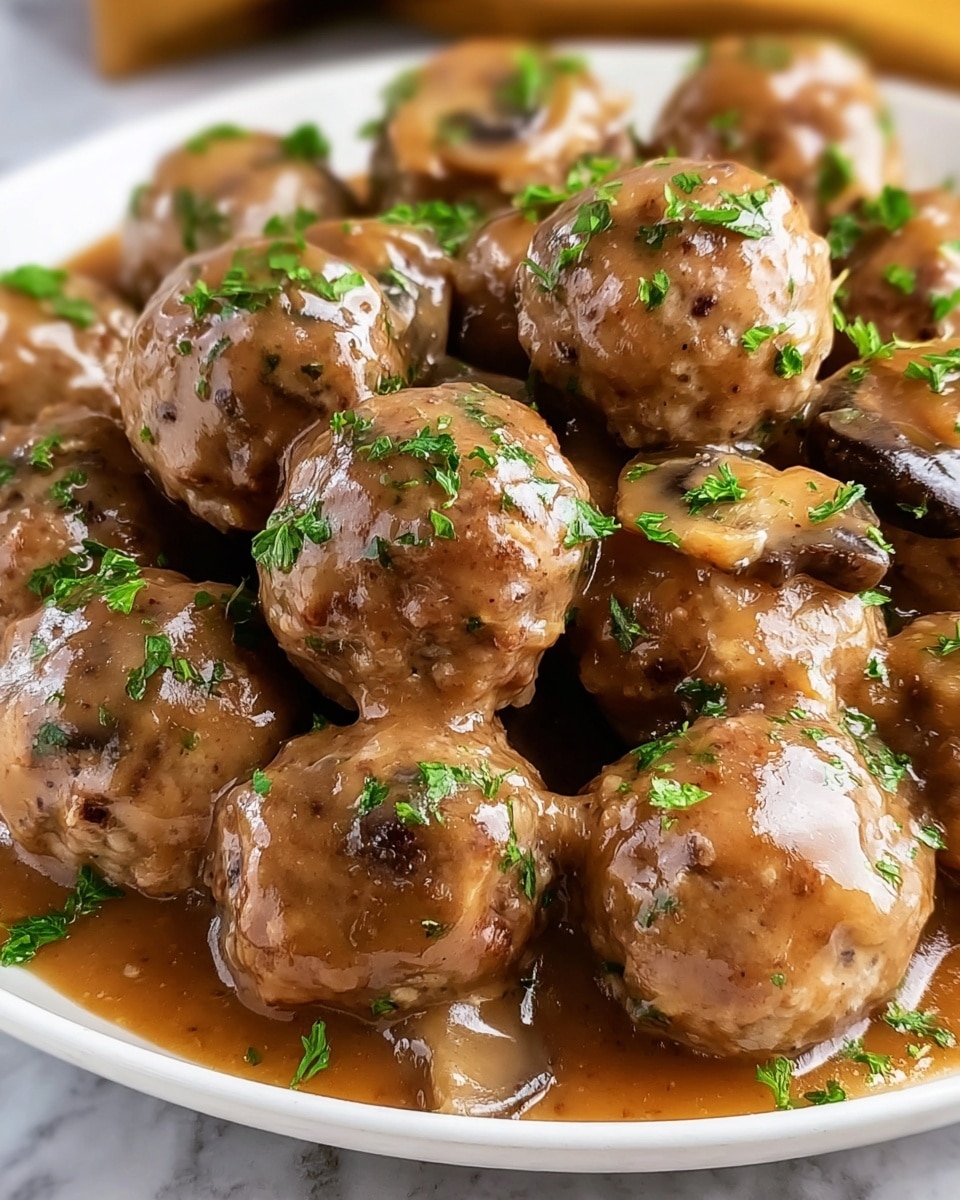 Savory Beef Meatballs in Mushroom Sauce Recipe - Recipe Image