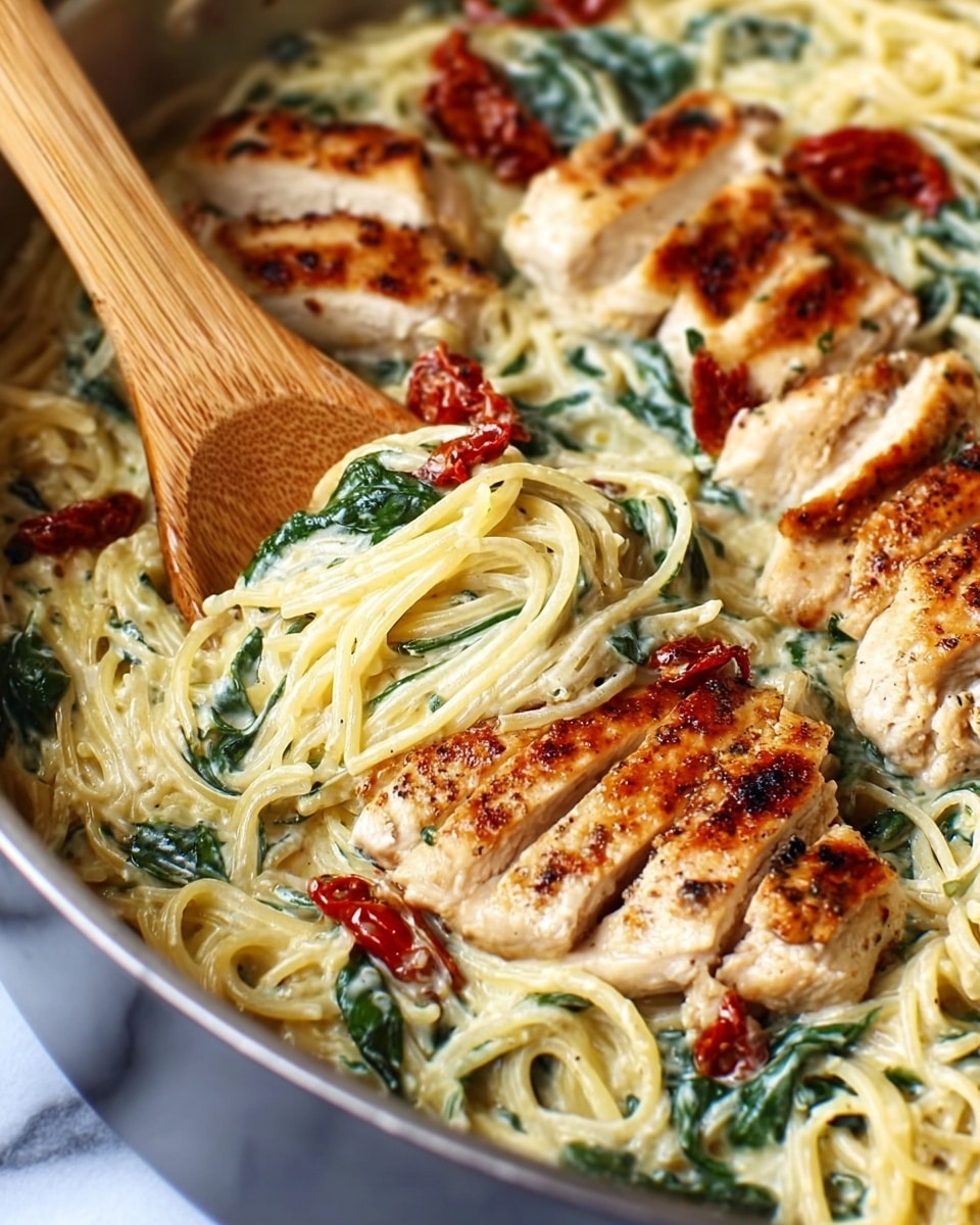 Tuscan Chicken and Spaghetti Squash Skillet with Sun-Dried Tomatoes and Spinach Recipe - Recipe Image