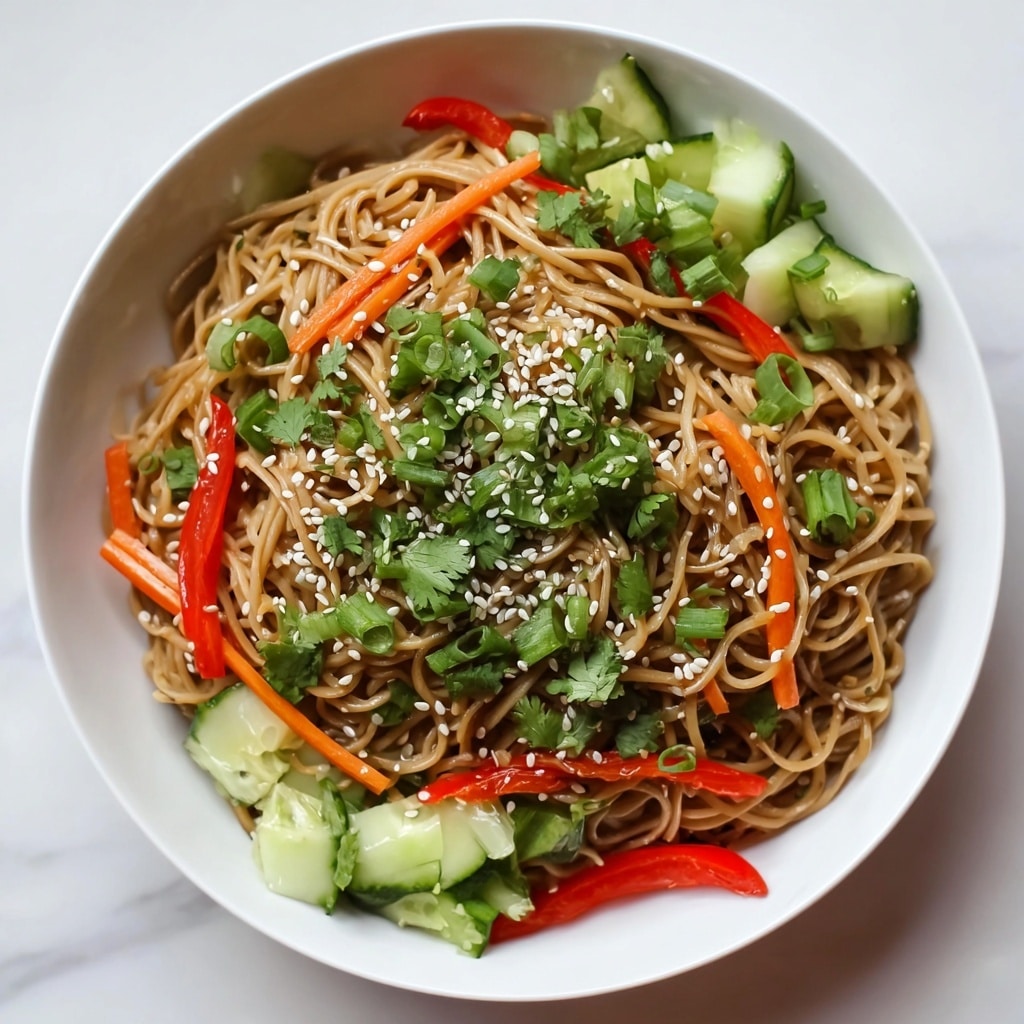 Garlic Noodle Salad with Fresh Vegetables Recipe - Recipe Image