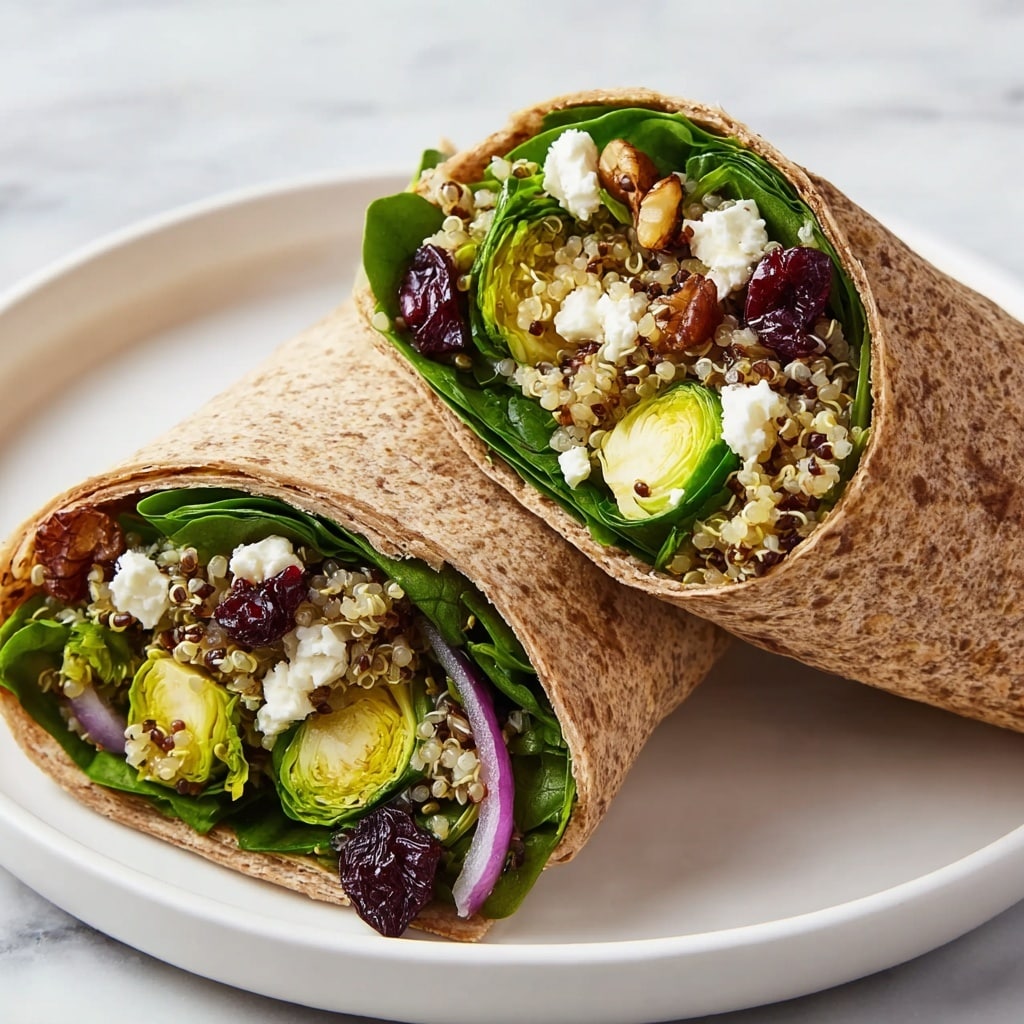 Roasted Brussels Sprouts Wrap with Cranberries, Walnuts, and Feta Recipe - Recipe Image