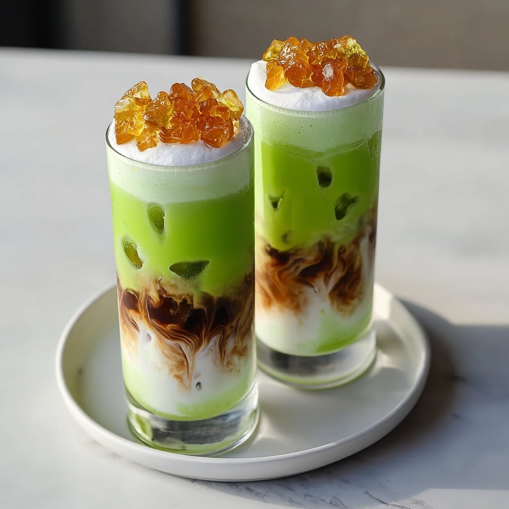Caramel Brulée Iced Matcha Coffee Recipe - Recipe Image