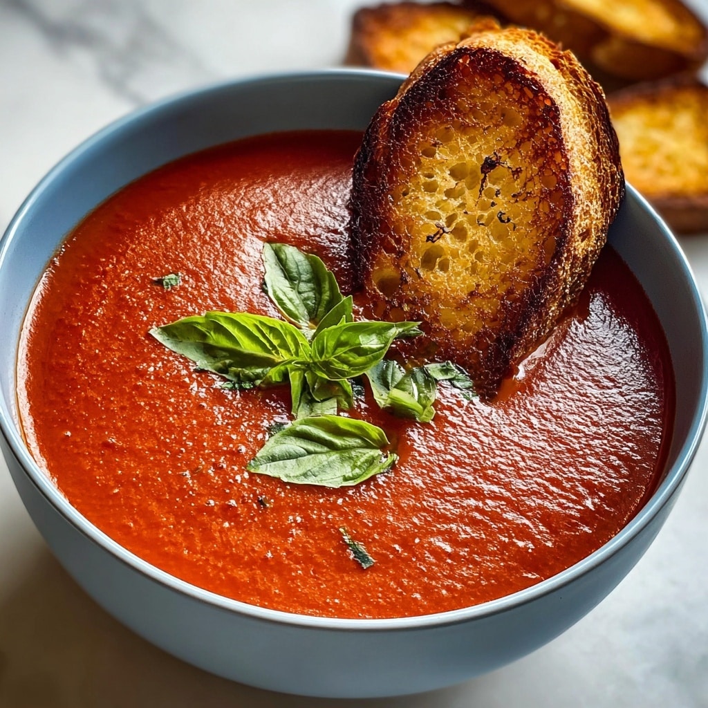 Creamy Tomato Basil Soup with Garlic Sourdough Dippers Recipe - Recipe Image