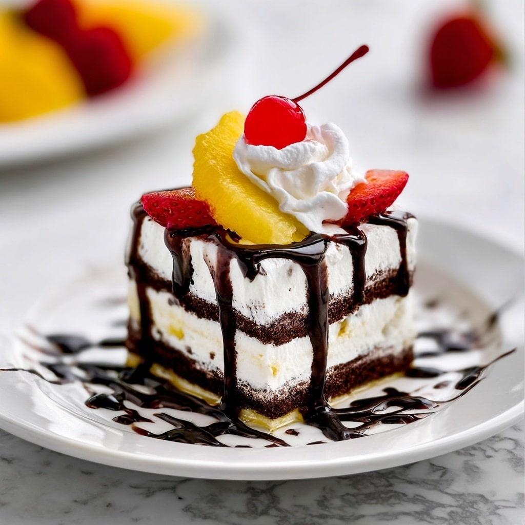 Banana Split Ice Cream Sandwich Cake Recipe - Recipe Image