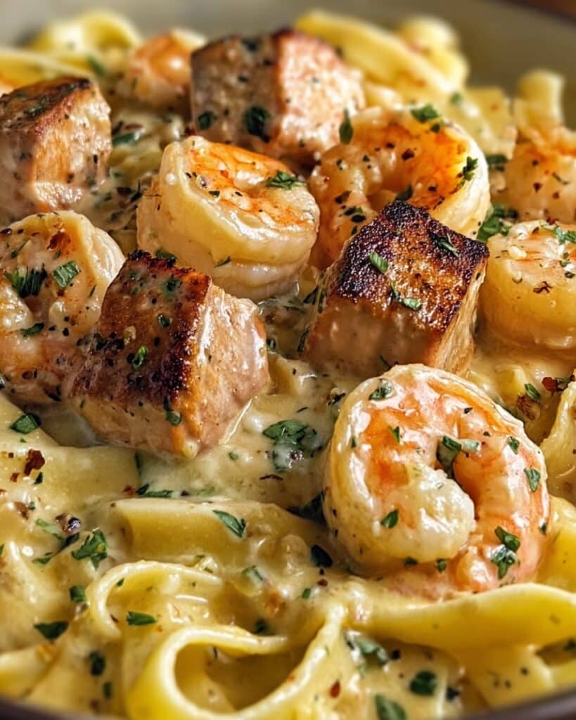 Creamy Salmon and Shrimp Fettuccine Recipe