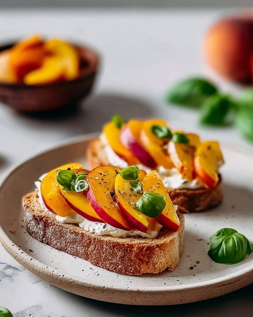 Fresh Peach Bruschetta with Mozzarella and Basil Recipe