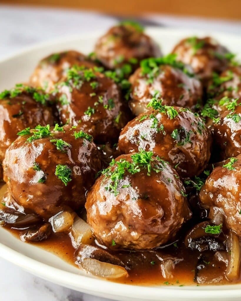 Savory Beef Meatballs in Mushroom Sauce Recipe