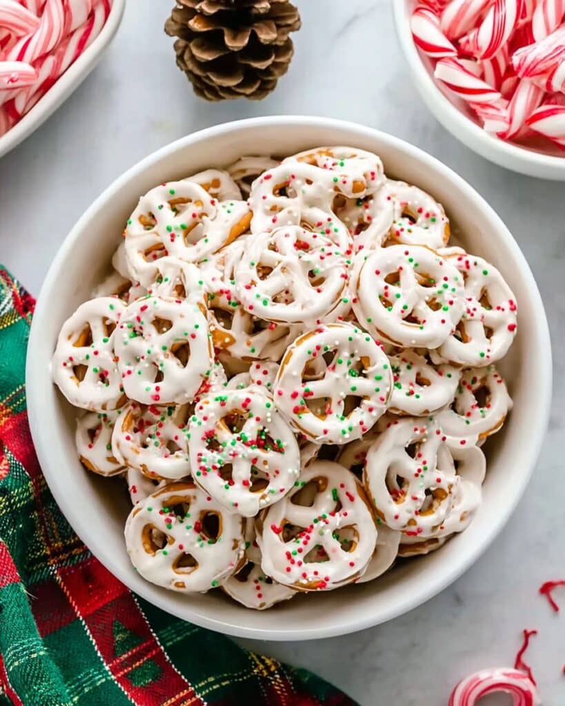 White Chocolate Pretzels with Strawberry, Almond, and Sea Salt Toppings Recipe