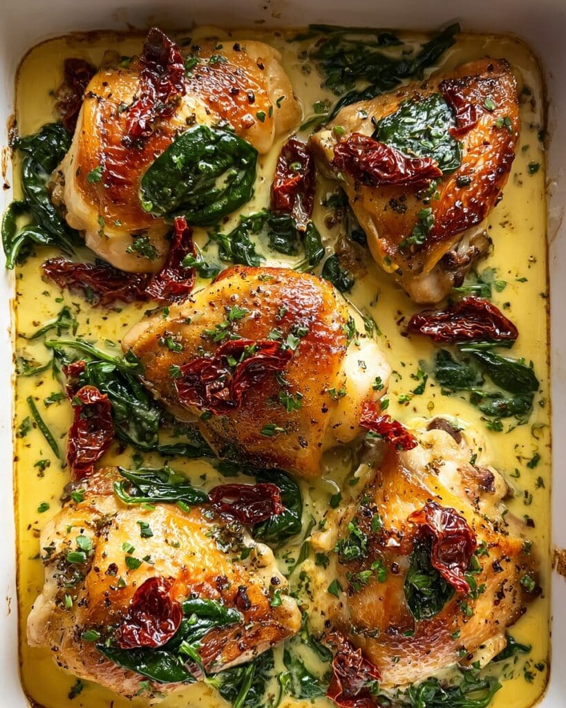 Smothered Baked Chicken with Creamed Spinach and Sun-Dried Tomatoes Recipe
